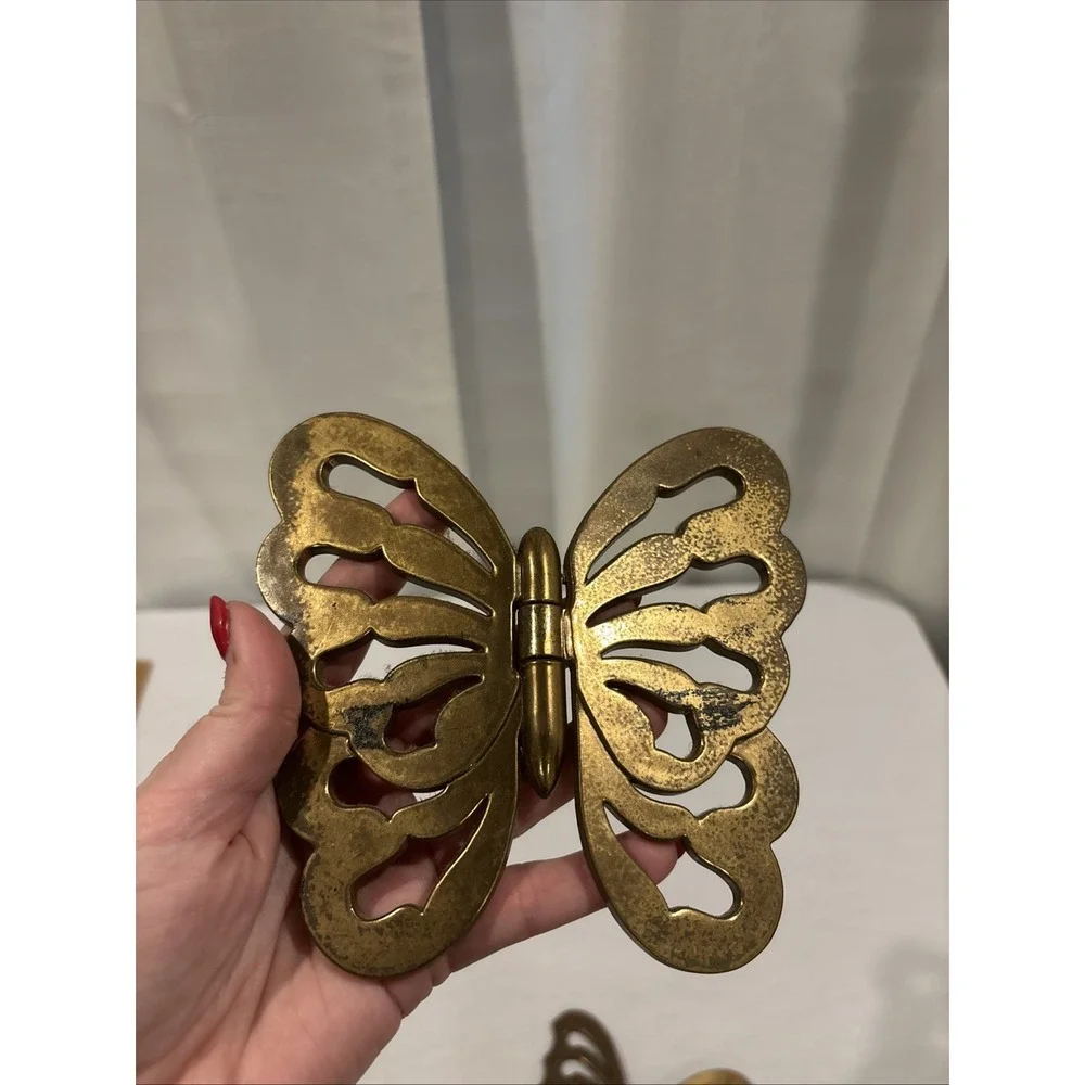 VTG Home Interior Butterflies Hinged Plastic Golden Wall Hanging~ Set Of 3
